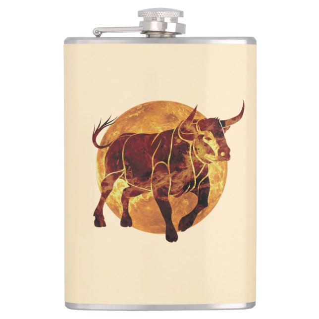 Taurus Zodiac Sign Hip Flask (Front)