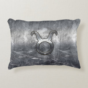 Taurus Zodiac Sign in Grunge Distressed Style Decorative Cushion