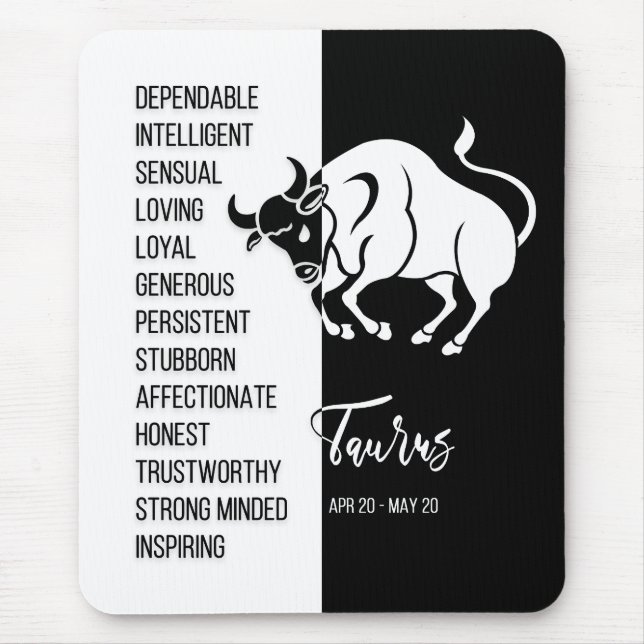 Taurus Zodiac Sign Mousepad, Black & White Mouse Pad (Front)