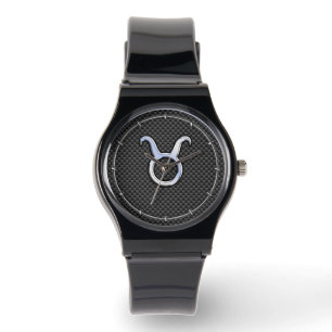 Taurus Zodiac Sign on Black Carbon Fiber Print Watch