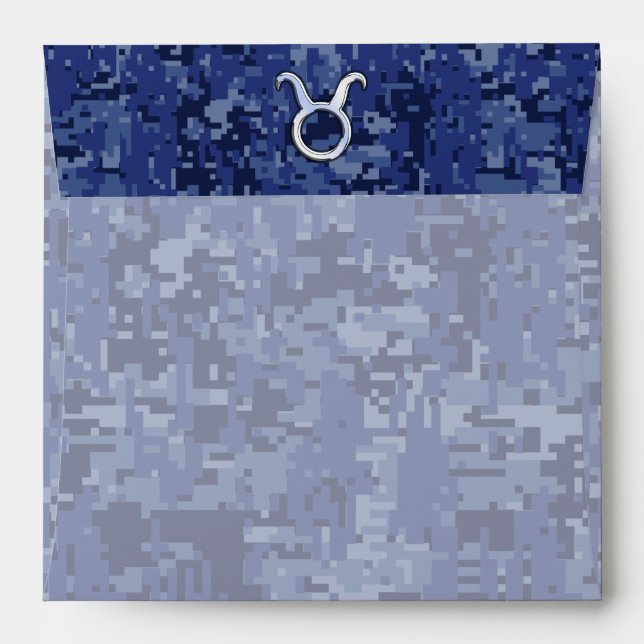 Taurus Zodiac Sign on Blue Digital Camouflage Envelopes (Back (Top Flap))