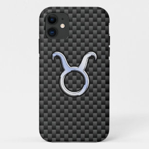 Taurus Zodiac Sign on Charcoal Carbon Fibre Print Case-Mate iPhone Case