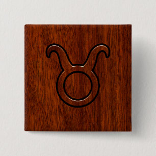 Taurus Zodiac Sign on Mahogany Style 15 Cm Square Badge