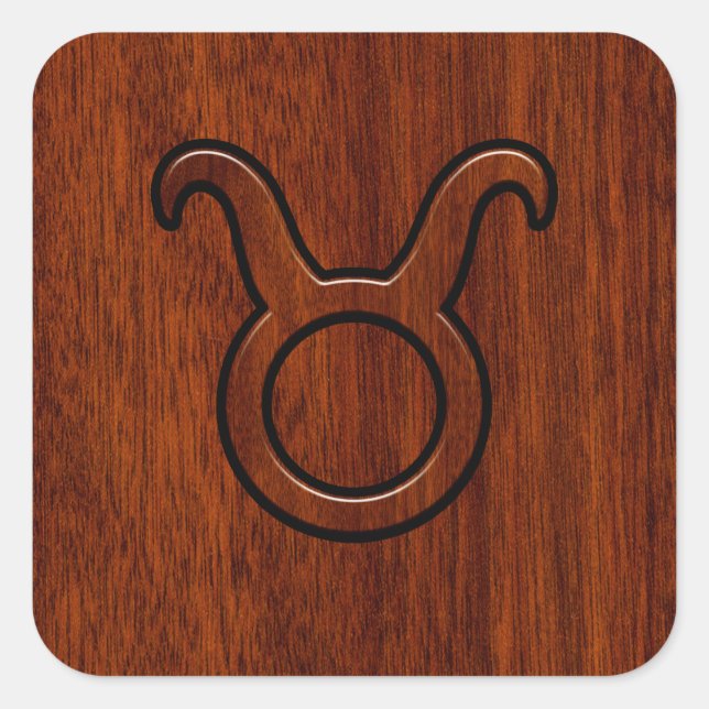 Taurus Zodiac Sign on Mahogany Style Square Sticker (Front)