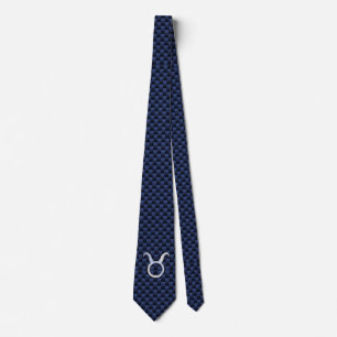 Taurus Zodiac Sign on Navy Blue Carbon Fibre Print Tie