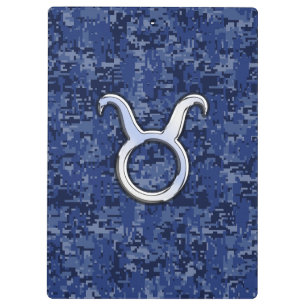 Taurus Zodiac Sign on Navy Blue Digital Camouflage Clipboard