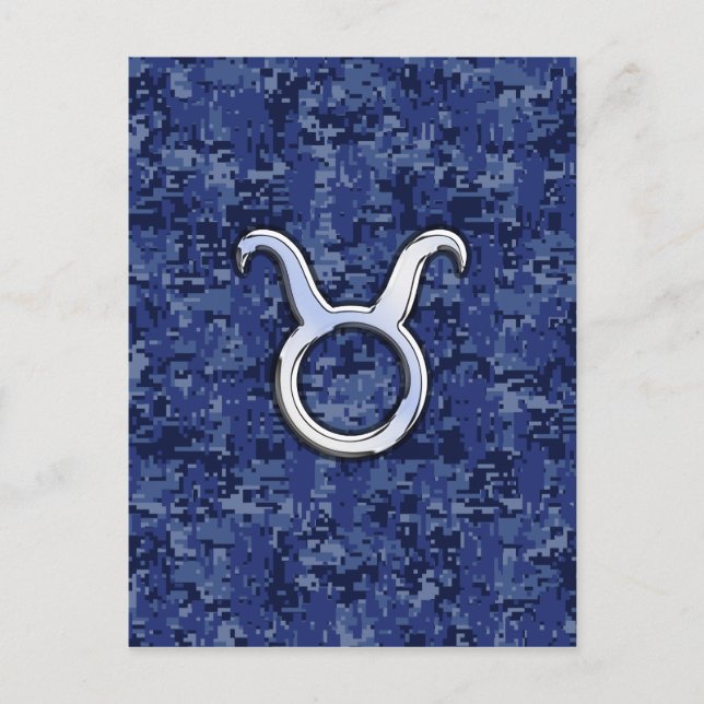 Taurus Zodiac Sign on Navy Blue Digital Camouflage Postcard (Front)
