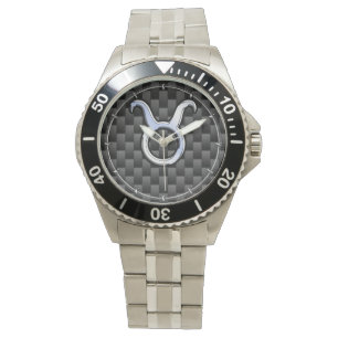 Taurus Zodiac Sign on Racy Charcoal Carbon Fibre Watch