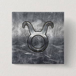 Taurus Zodiac Sign Silver Grunge Distressed Style 15 Cm Square Badge