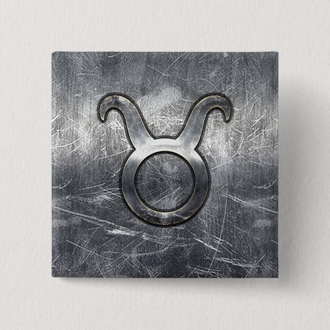 Taurus Zodiac Sign Silver Grunge Distressed Style 15 Cm Square Badge (Front)