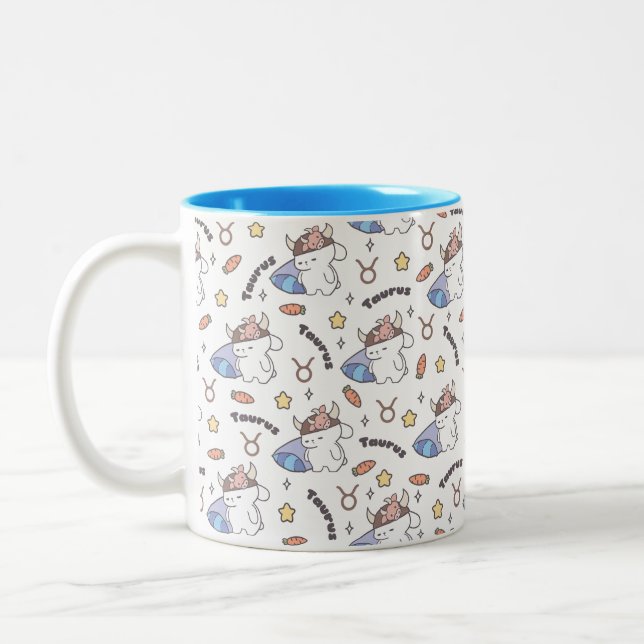 Taurus Zodiac Slumber - Sleepy Bunny Pattern Two-Tone Coffee Mug (Left)
