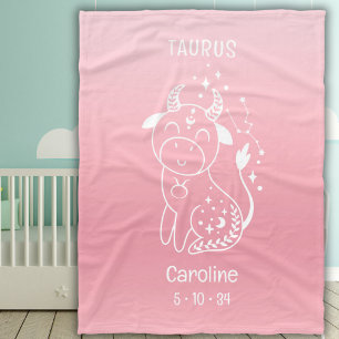 Taurus Zodiac Star Name Birthdate Pink Baby Fleece Blanket