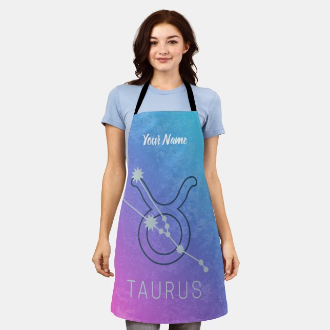 Taurus Zodiac Star Sign Watercolor Horoscope Apron (Worn)