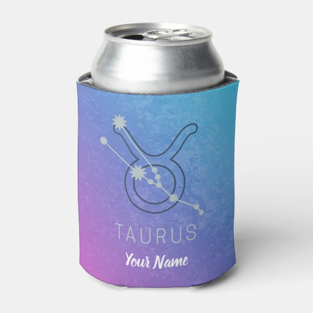 Taurus Zodiac Star Sign Watercolor Horoscope Can Cooler (Can Front)