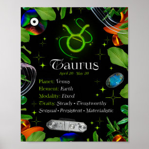 Taurus Zodiac Star Sign Y2K Black 4:5 Poster