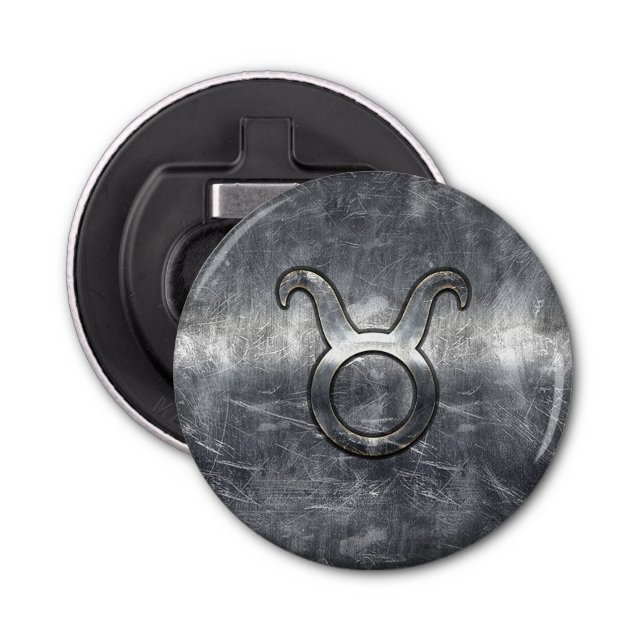 Taurus Zodiac Symbol in Grunge Distressed Style Bottle Opener (Front)