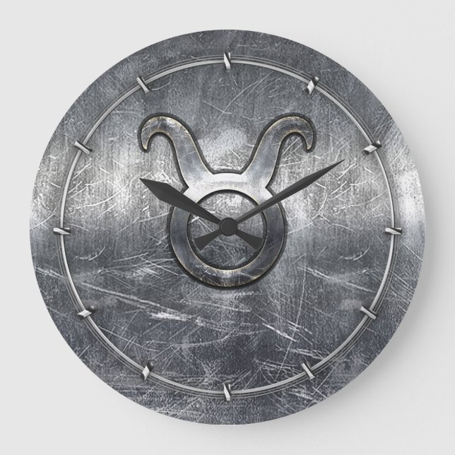 Taurus Zodiac Symbol in Grunge Distressed Style Large Clock (Front)