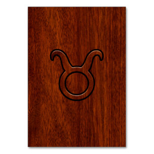 Taurus Zodiac Symbol in Mahogany Style print Table Number