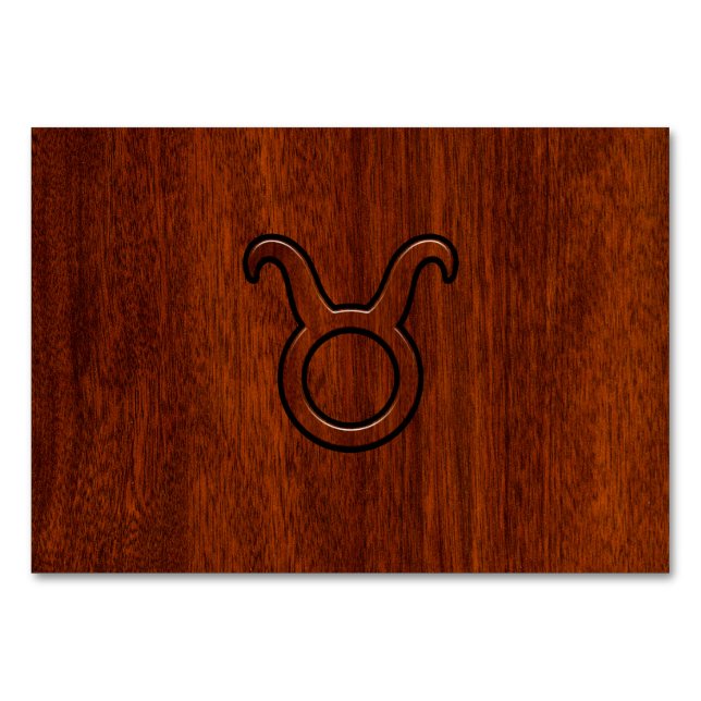 Taurus Zodiac Symbol in Mahogany Style print Table Number (Front)
