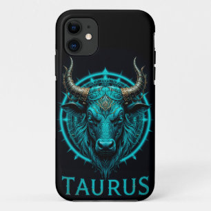 Taurus Zodiac Symbol In Vibrant Blue and Gold Acce Case-Mate iPhone Case