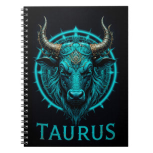 Taurus Zodiac Symbol In Vibrant Blue and Gold Acce Notebook