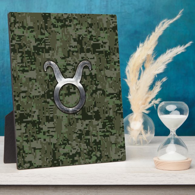 Taurus Zodiac Symbol on Green Digital Camo Plaque (Side)