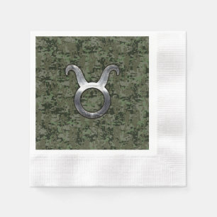 Taurus Zodiac Symbol on Green Digital Camouflage Napkin