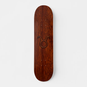 Taurus Zodiac Symbol on Mahogany Decor Skateboard