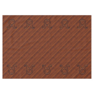 Taurus Zodiac Symbol on Mahogany like print Tablecloth