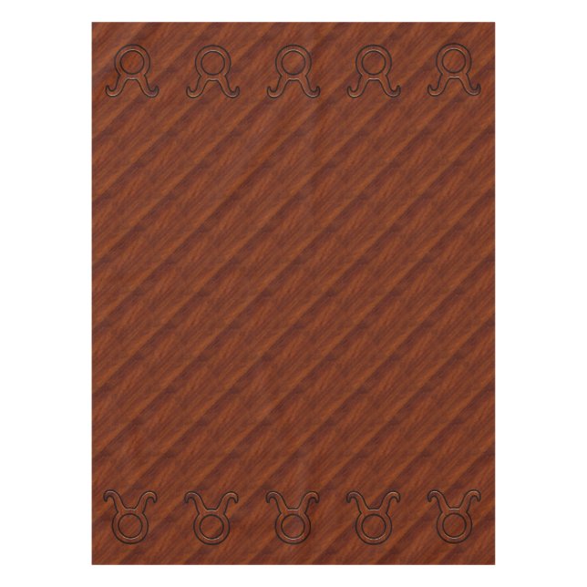 Taurus Zodiac Symbol on Mahogany like print Tablecloth (Front)