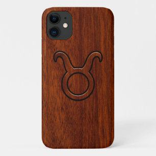 Taurus Zodiac Symbol on Mahogany style print Case-Mate iPhone Case