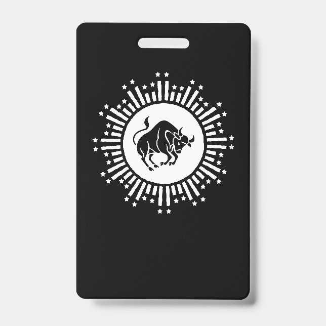 Taurus Zodiac Symbol with Celestial Starburst ID Badge (Front)