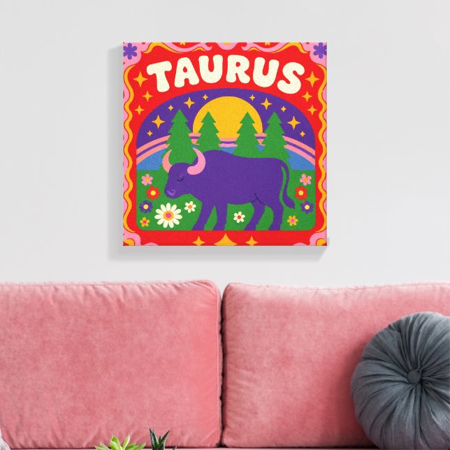 Taurus Zodiac Wall Art Canvas Print – Colourful Fo (Insitu(LivingRoom))
