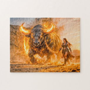 Taurus Zodiac with Warrior Leading a Fiery Celesti Jigsaw Puzzle
