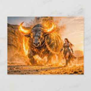 Taurus Zodiac with Warrior Leading a Fiery Celesti Postcard