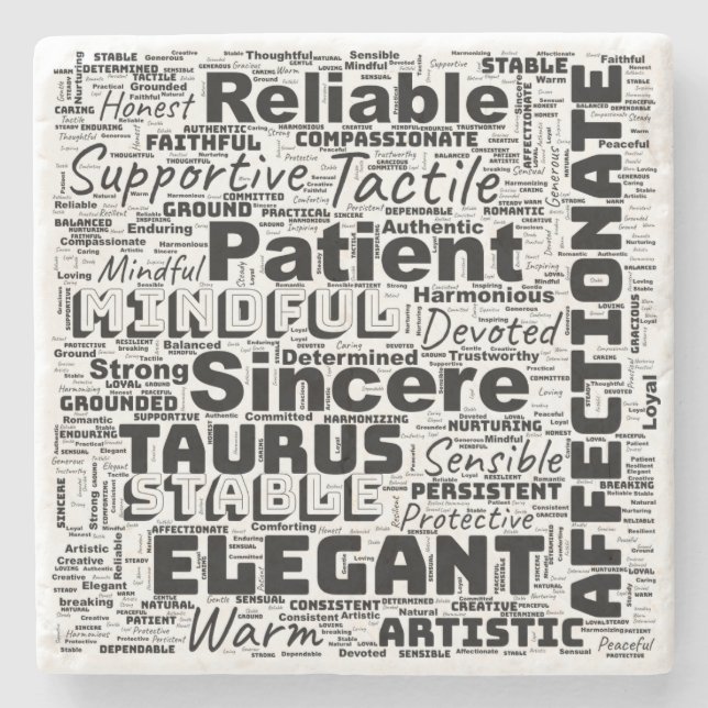 Taurus Zodiac Word Cloud Inspiration Stone Coaster (Front)