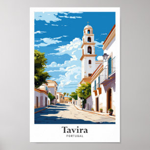 Tavira Portugal Art Vintage Travel Illustration Poster