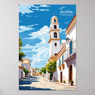 Tavira Portugal vintage travel illustration Poster