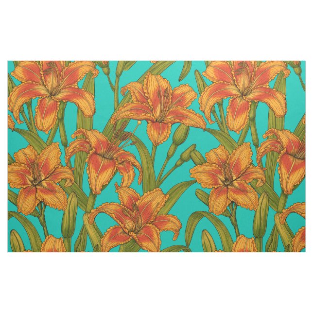 Tawny dailily flowers fabric (Fat Quarter)