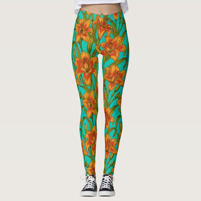 Tawny dailily flowers leggings (Front)