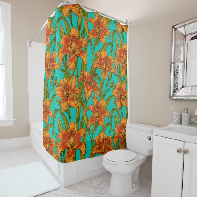 Tawny dailily flowers shower curtain (In Situ)