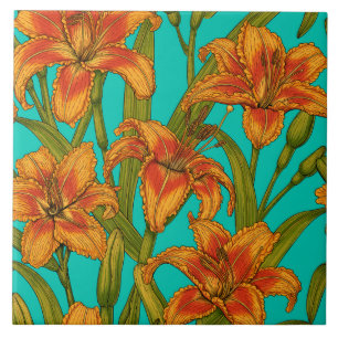Tawny dailily flowers tile