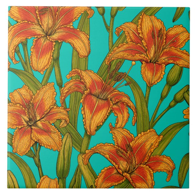 Tawny dailily flowers tile (Front)