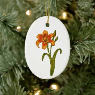 Tawny daylily ceramic tree decoration