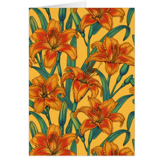 Tawny daylily flowers, blue and yellow (Front)