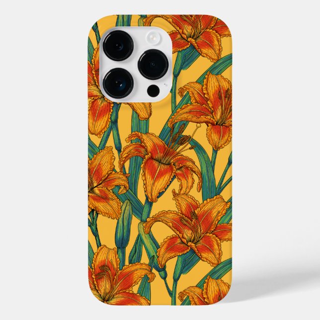 Tawny daylily flowers, blue and yellow Case-Mate iPhone case (Back)