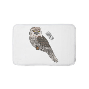 Tawny frogmouth bird cartoon illustration bath mat