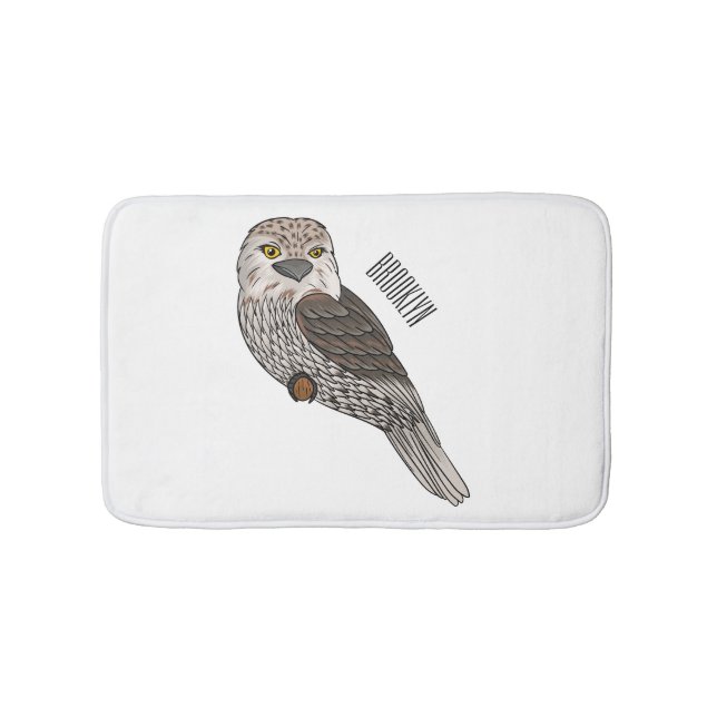 Tawny frogmouth bird cartoon illustration bath mat (Front)