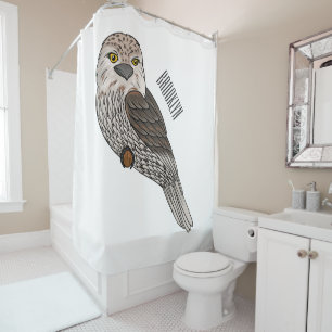 Tawny frogmouth bird cartoon illustration shower curtain