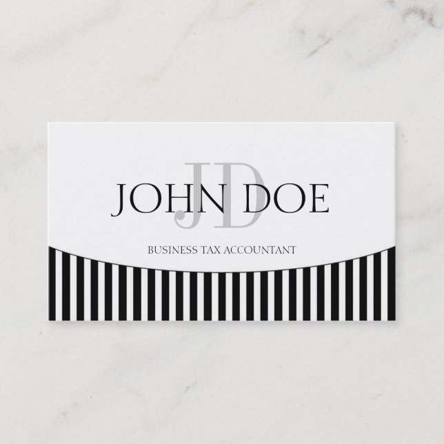 Tax Accountant/CPA Monogram B/W Stripes Business Card (Front)